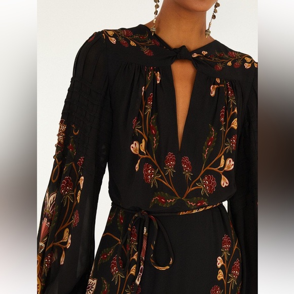 FARM RIO Black Berry Garden Long Sleeve Pleated Maxi Dress - Picture 3 of 16